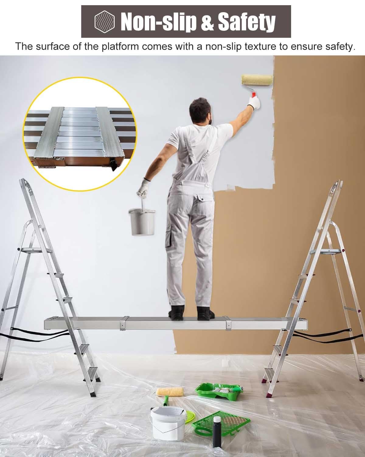 Andamio telescópico de tablones - Plataforma de Trabajo de Aluminio Resistente para Pintura, Paneles de Yeso y Limpieza - Kit de extensión para Andamios