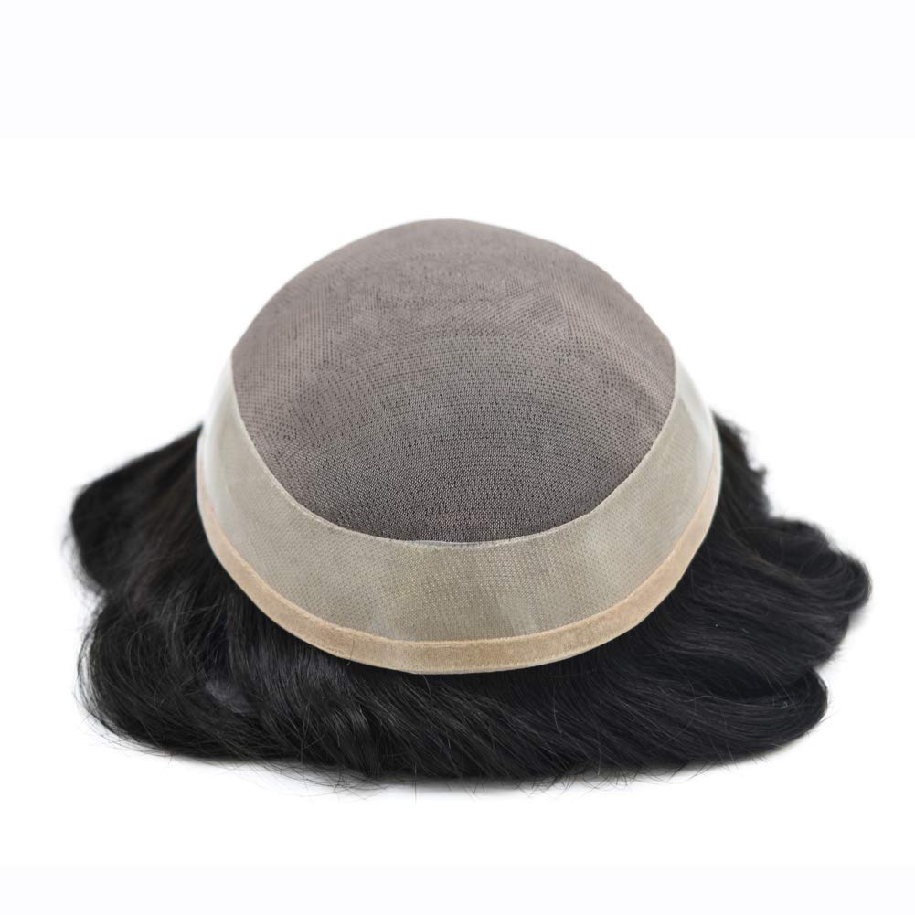 LYRICAL HAIR System Replacement Toupee for Men Fine Mono Mens Toupee Black Color Human Hairpiece PU Poly Skin Natural Hairline Wig for Men (10"x8", 1# Jet Black - 100% Light to Medium Light Density)
