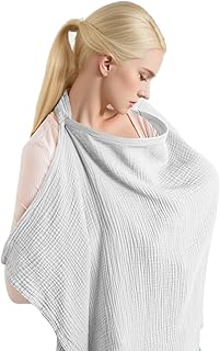 غطاء للرضاعة الطبيعية من تراسل، أغطية رضاعة جيدة التهوية للخصوصية مع خط العنق لاستخدام خالي من اليدين، والقطن الناعم متعدد الاستخدامات قابل للتعديل | غطاء مقعد السيارة (رمادي)