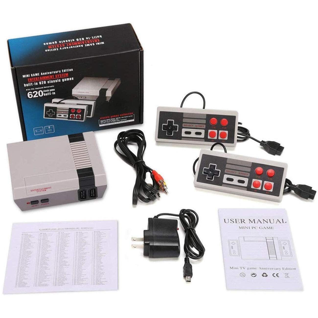 Nuilhpn Classic NES Retro Game Console with Built-in 620 Video Games and 2 NES Classic Controllers,8 Bit AV Output NES Console for Kids and Adults. : Video Games
