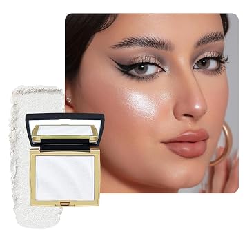Pearl White Shimmer Glitter Highlighter Highlight Makeup Contour Powder,Glitter Face Illuminator Highlighter, Illuminator Make Up Pearl White