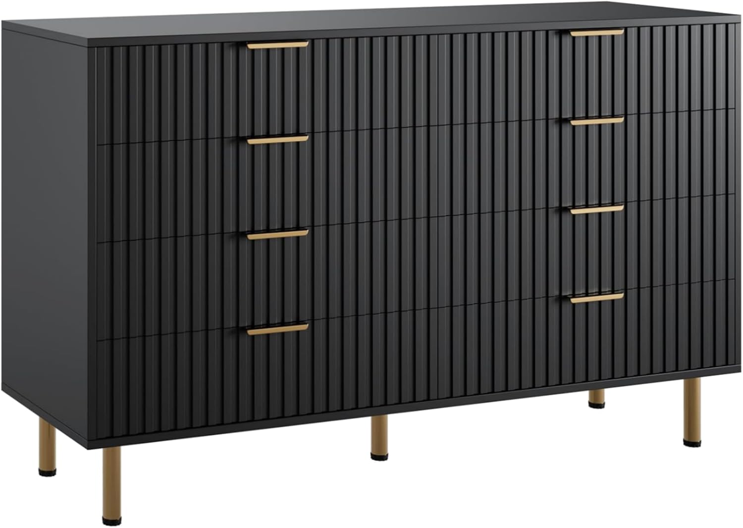 Fluted Modern 8-Drawer Extra Wide Dresser, 55 Inch Large Double Dresser TV Stand with Deep Drawers, Massive Storage Chest for Bedroom, Living Room, Hallway, Kids Room, Black