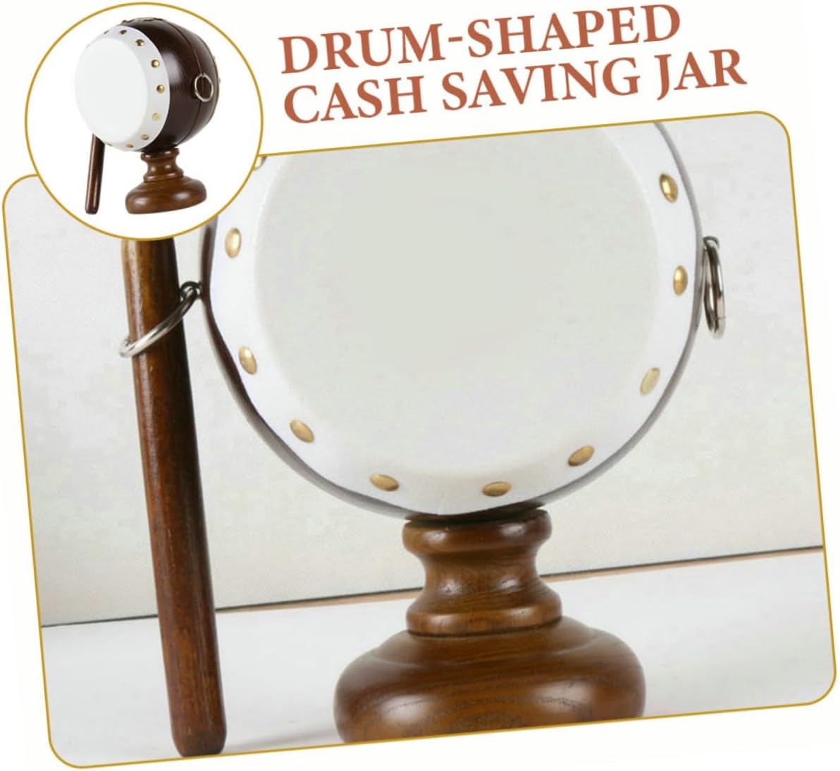 BESTonZON Wooden Piggy Bank Money Box for Adults Large Korean Drum Shape Decorative Cash Saving Jar Unique Solid Wood Coin Bank for Home and Office Use