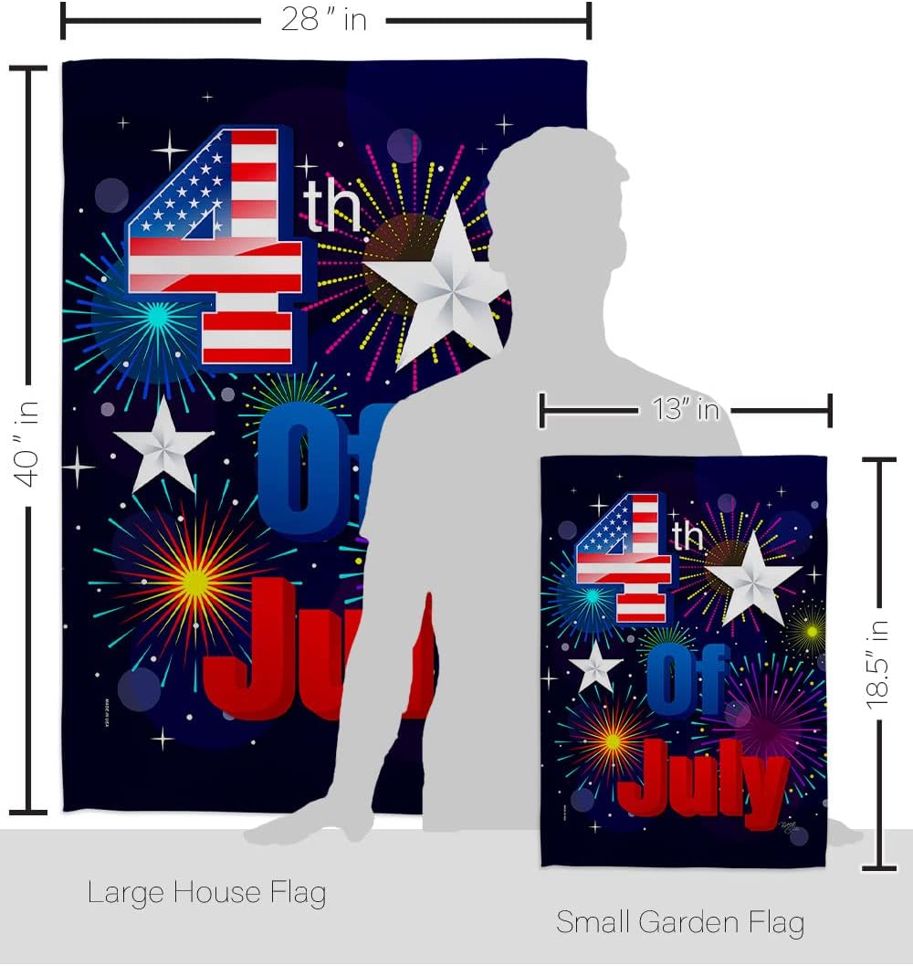 Breeze Decor S111089-BO Fireworks July 4th Americana Fourth of July Impressions Decorative Vertical House 28" X 40" Garden 13" X 18.5" Double Sided Flags Set Printed in USA Multi-Color