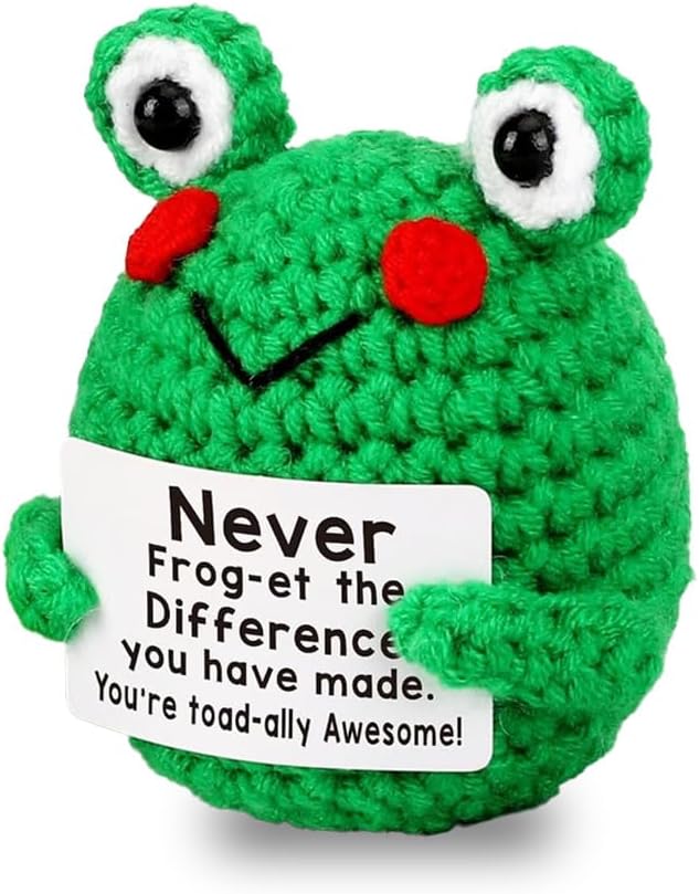 Inspirational Frog Basket Essentials Stuffers for Gifts Birthday Graduation Mothers Day Positive Crochet Emotional Cheer Up Frog Room Desk Decor