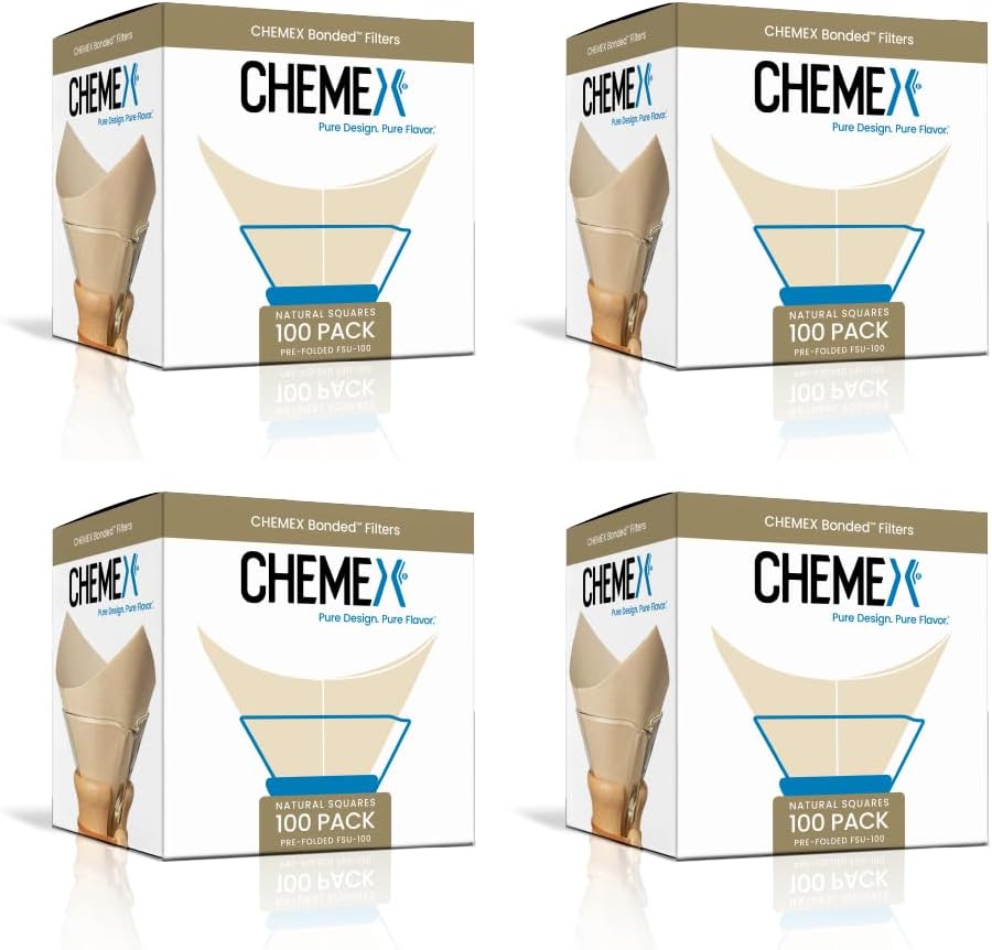 Chemex Bonded Filter - Natural Square - 100 ct - 4 Pack - Exclusive Packaging