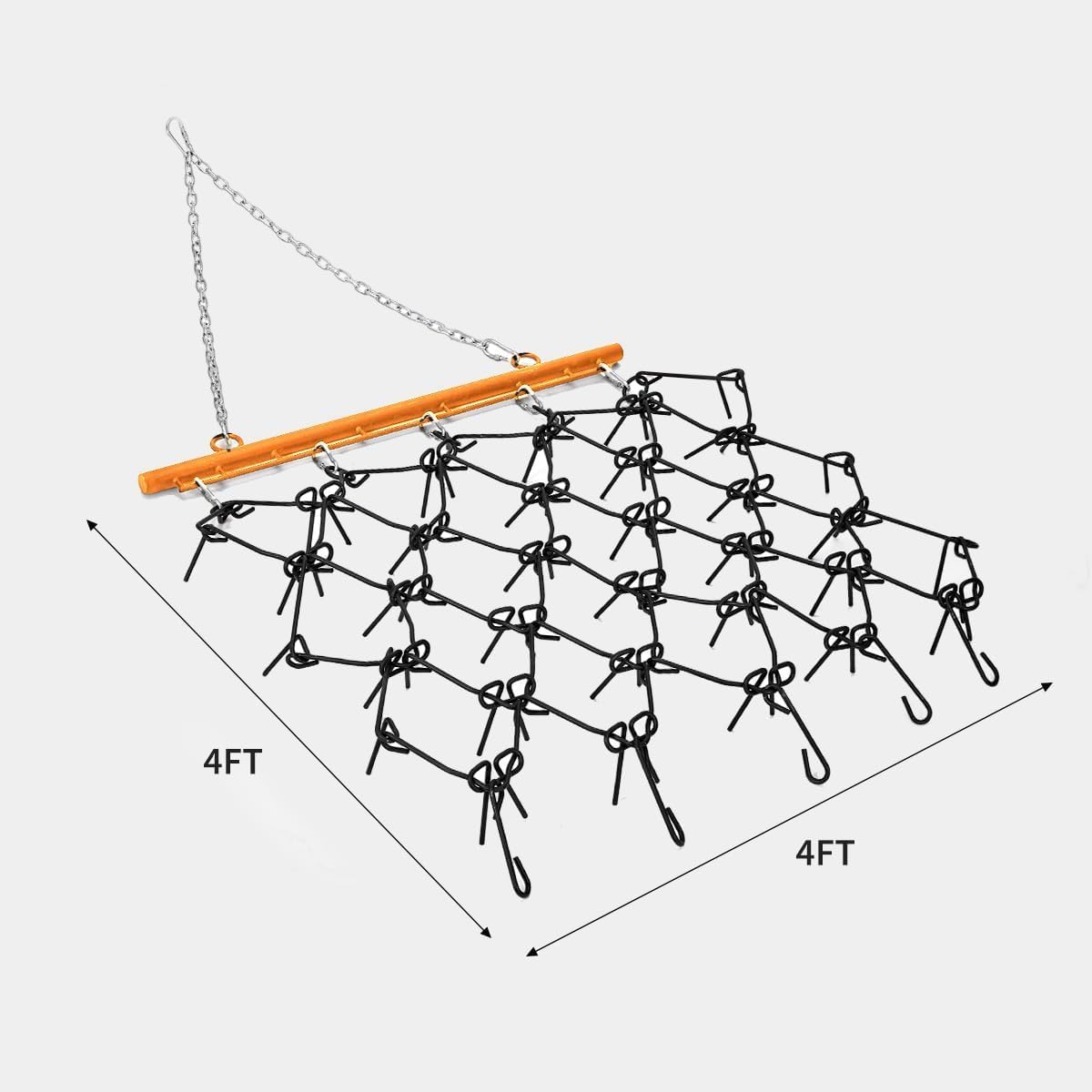 Chain Drag Harrow 4 ft x 4 ft, 3/8" Tines Heavy Duty Mesh Harrow, Tow Behind Lawn Tractor, ATV, UTV– Soil, Gravel Driveway Field Attachment, Black/Orange