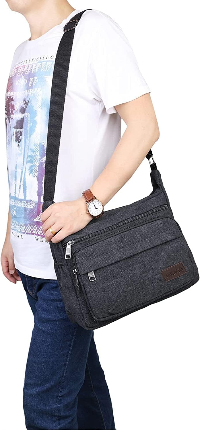 JAKAGO 13" Canvas Messenger Bag Multi Pockets Cross body Bag for Daily Use Satchel Bag for Business Travel - Image 2