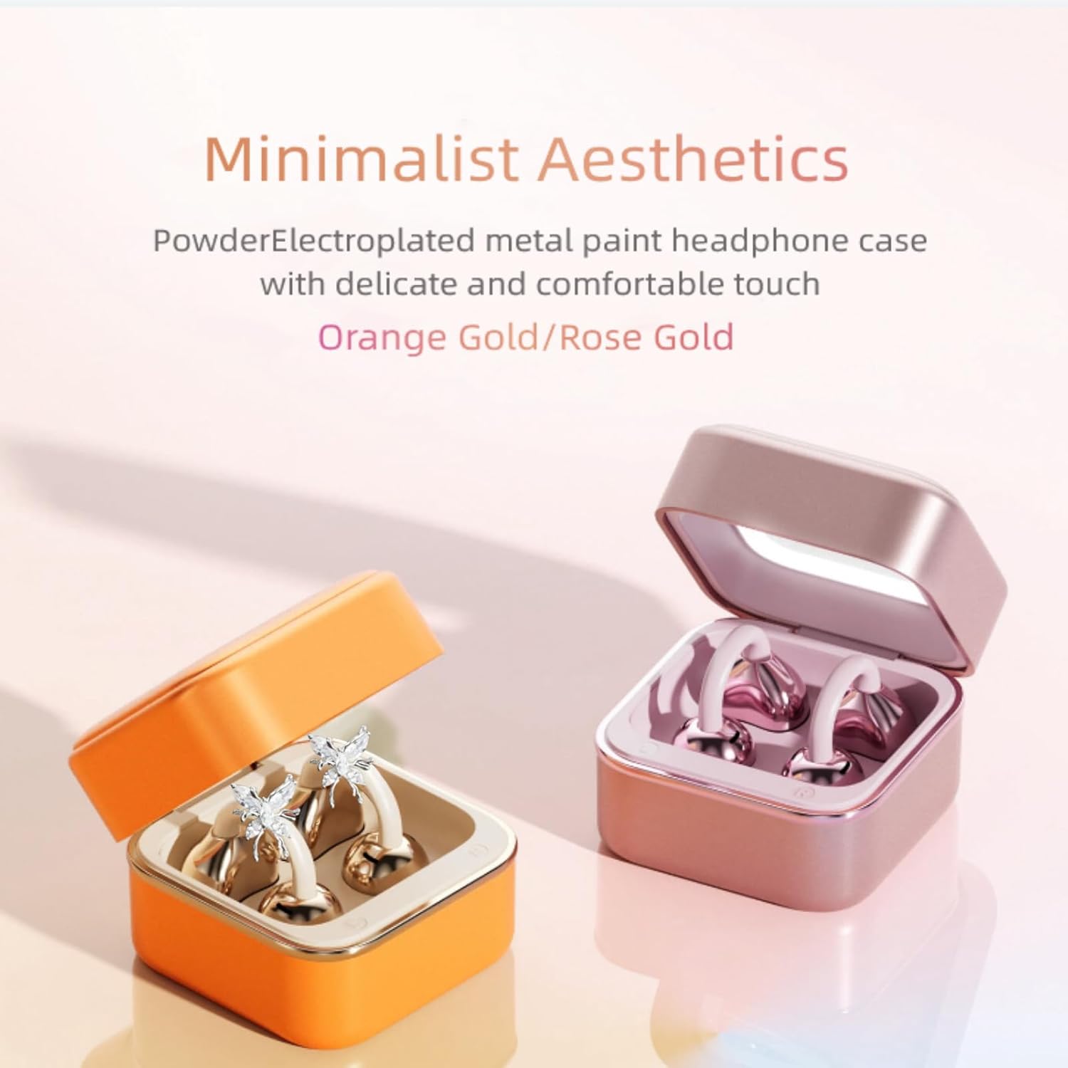 Wireless Earbuds with LED Makeup Mirror Case, Bluetooth 6.0 Open-Ear Clip-On Headphones, Air Conduction Earphones, Secure Fit, Low Latency, Lightweight for Travel, Work, Daily Use, Great Gift Choice