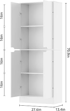 Housoul 71 Tall Kitchen Pantry Cabinet with 4 Doors, White