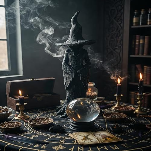 Miniatura 3 de Estatua de bruja de las sombras, textura de árbol de galleta de 11.8 pulgadas, figuras de bruja negra, pintadas a mano, encantadora, gótica, resina