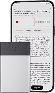 Recordador de voz de IA com controlo de aplicações, gravador de áudio digital com transcribe e resumo, mais de 100 idiomas, capa magnética, para conferências (16G)