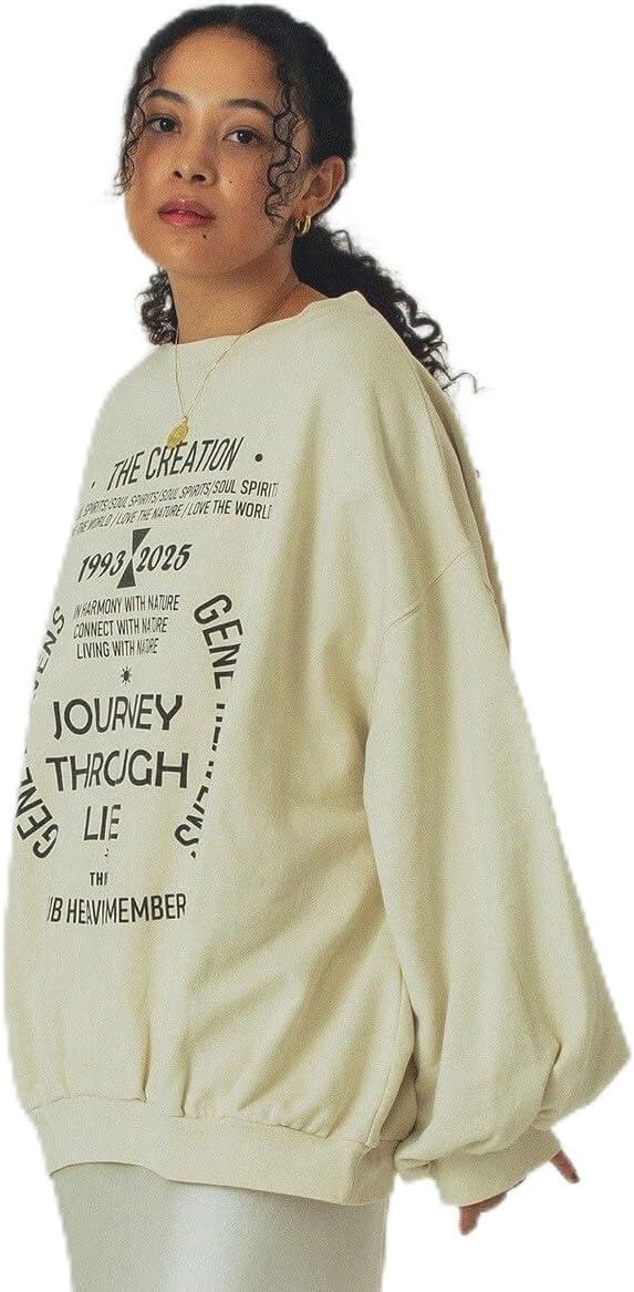 [ローズバッド] GENEHEAVENS/VOLUME SLEEVE PRINT SWEAT OFF WHITE ONE SIZE