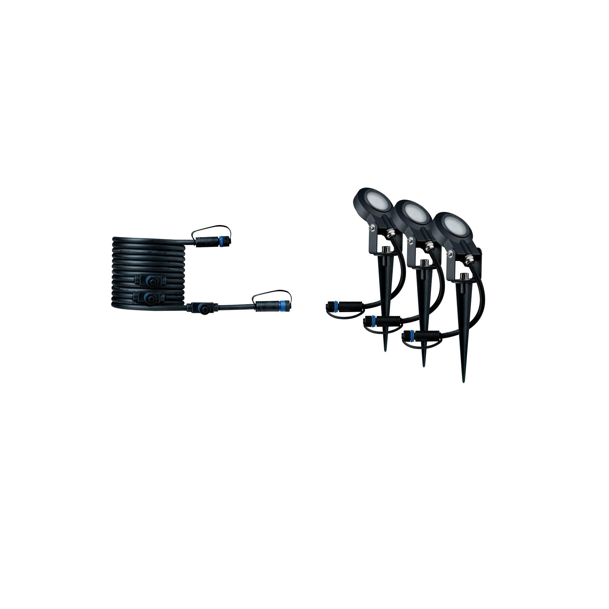 Paulmann 93689 Luminaria exterior Plug & Shine LED Sting incl. 3x6 W, regulable, estaca de jardín, antracita, luminaria de jardín, aluminio, exteriores, 3000 K