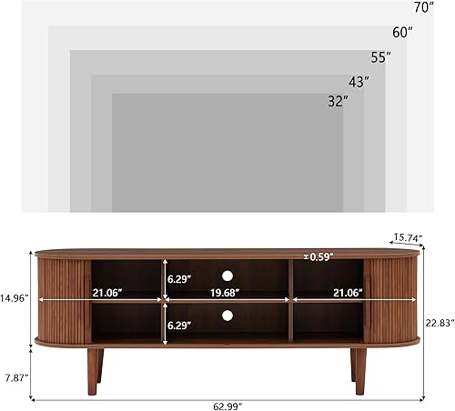 Miniatura 58 de Soporte de TV, mesa consola multimedia con puerta corredera y compartimento de almacenamiento, centro de entretenimiento moderno con almacenamiento