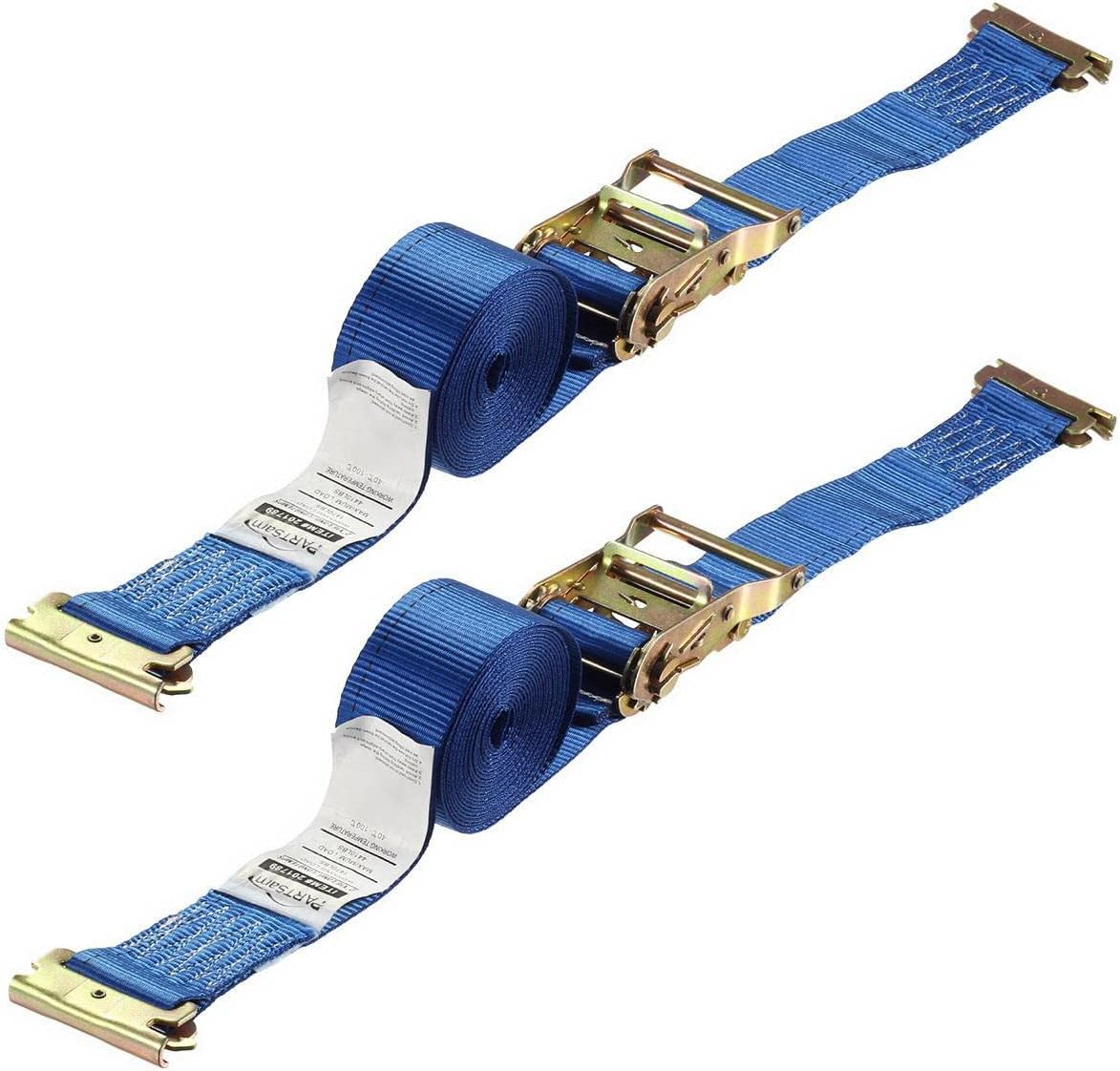 Partsam 2Pack E-Track Ratchet Tie-Down Straps 2" x16' ATV Mower Tire Straps Tie Down Kit 4400 lbs w/ETrack Spring Fittings & Ratchets & Heavy Duty Polyester Webbing Tie-Down Straps (Blue)