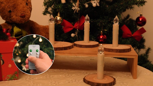 Image of JOSU Flameless Christmas Trees Candles, 12Pcs Led Flickering Lights Battery Operated Candlesticks with Remote Timer /Clips, Warm White Window Taper Candles for Home Wedding Halloween Birthday Decor