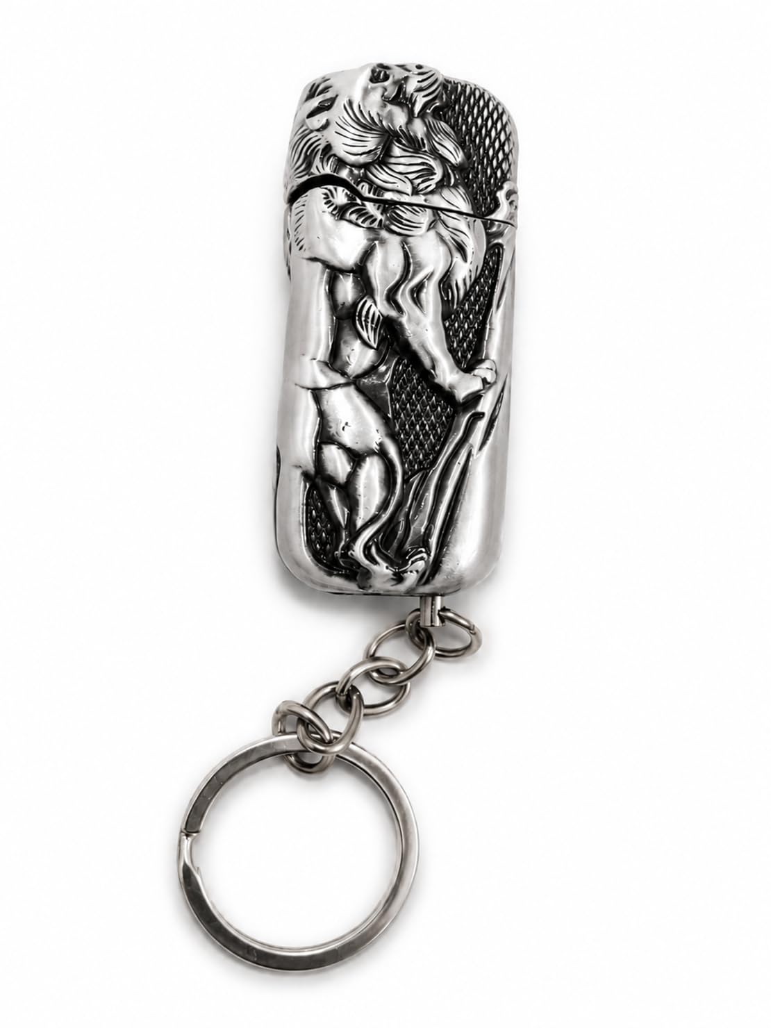 Jpack Silver Refillable Butane Metal Keychain Lighter with Artistic Embossed Design-image-43
