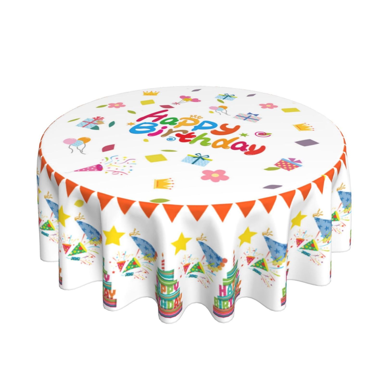 elezan Happy Birthday Round Tablecloths 70 Inch Birthday Colorful Ballon Cake Round Table Cover Washable Reusable Circle Table Cloth for Home Kitchen