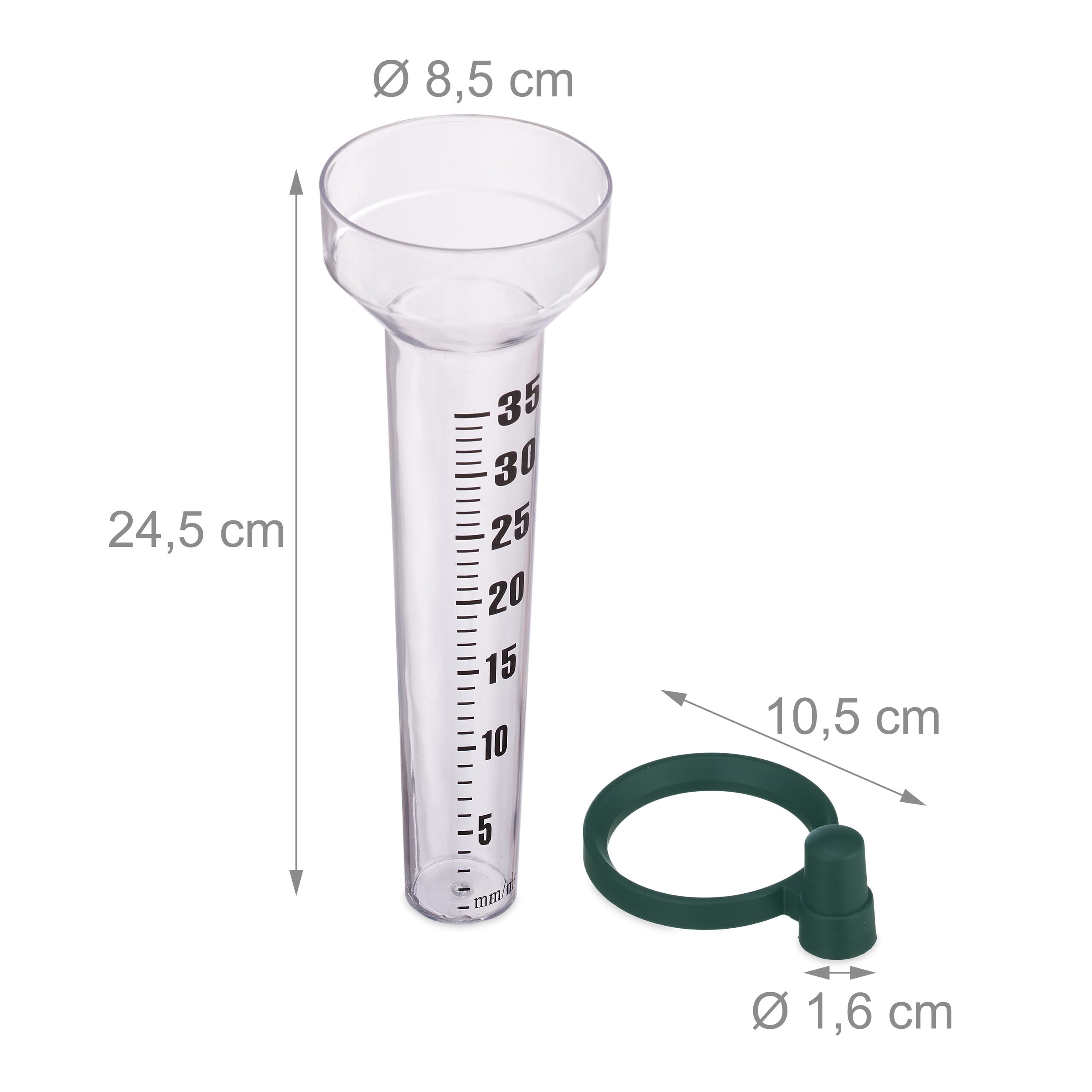 Relaxdays Regenmesser 3er Set – Mit Halterung, Bis 35 Mm/m², Wetterfest, Transparent/grün