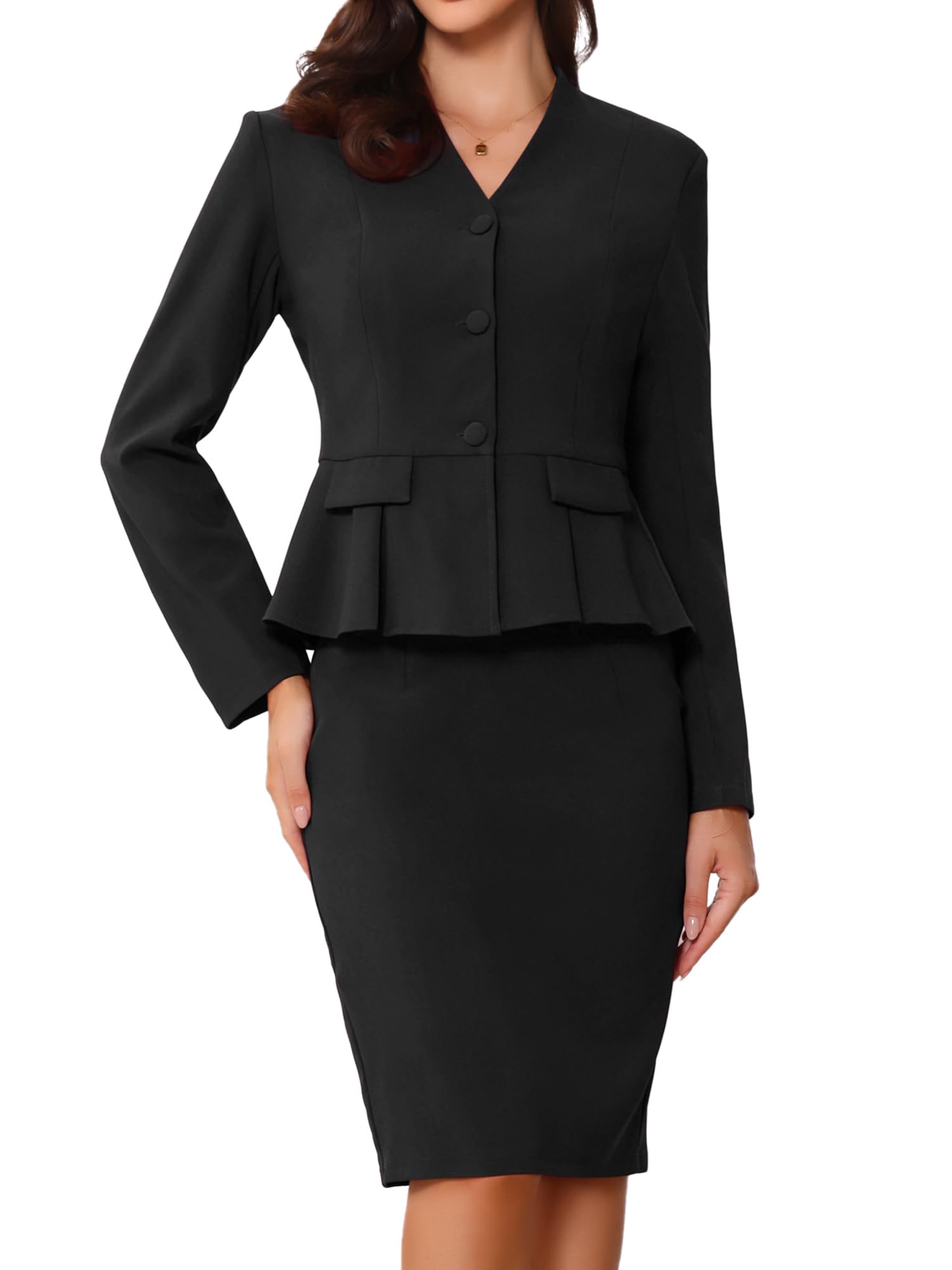 Allegra K Femme Ensemble Jupe Tailleur 2 Pièces Bureau Formel
