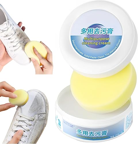 Crema multifuncional de limpieza y eliminación de manchas con esponja, nueva crema de limpieza multiusos 2023, crema de limpieza de zapatos blanca,