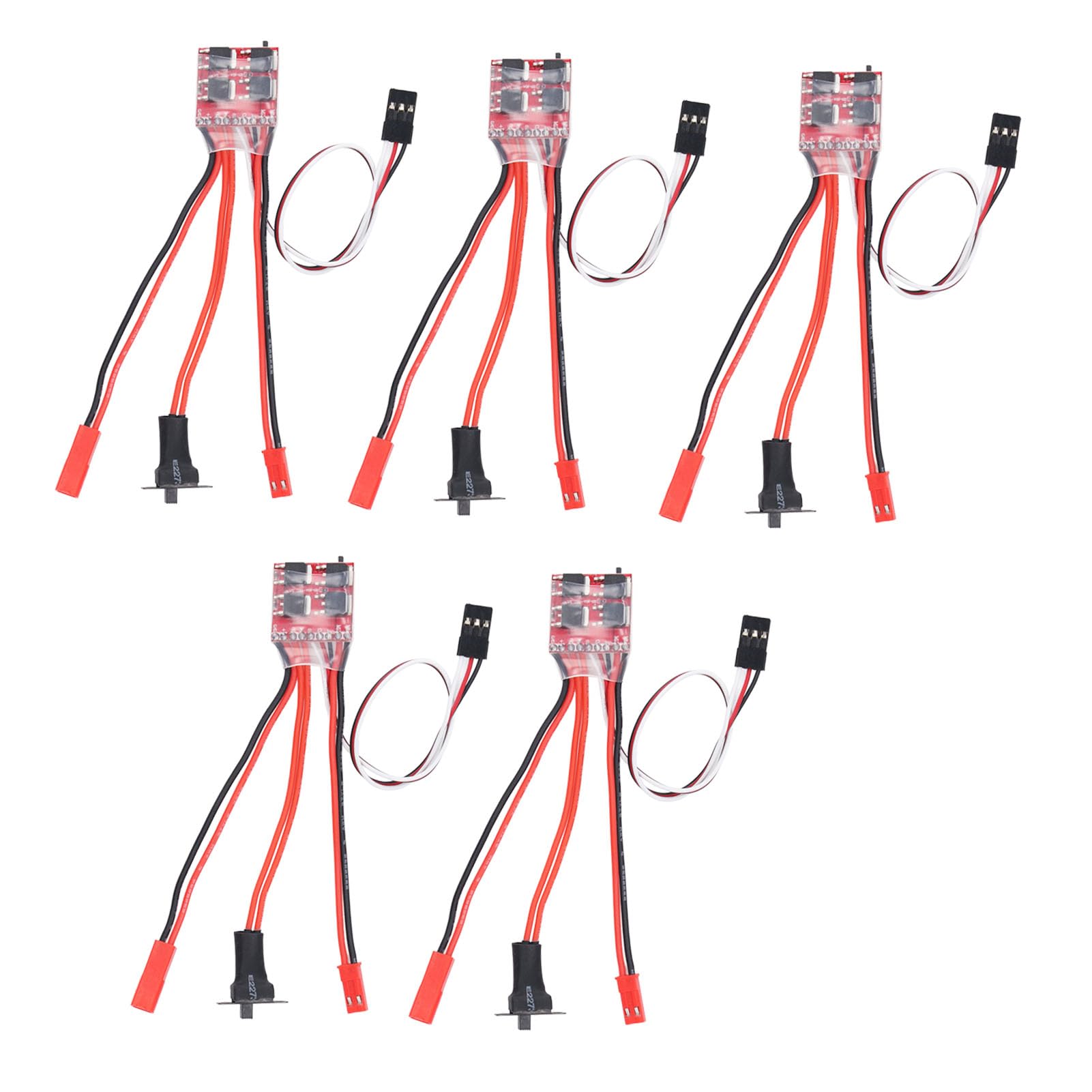 equlup 5Pcs RC Brushed ESC, 30A Brushed ESC with Brake Dual Way JST Interface High Efficiency Micro Brushed Speed Controller for 1/16 1/24 1/18 Car Model