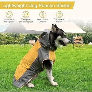 Dog Raincoat,Dog Waterproof Jacket,Reflective Dog Jacket with Hoodie,Lightweight Dog Poncho Slicker,Dog Rain Coat for Medium Large Dogs (Yellow, XXX-Large)