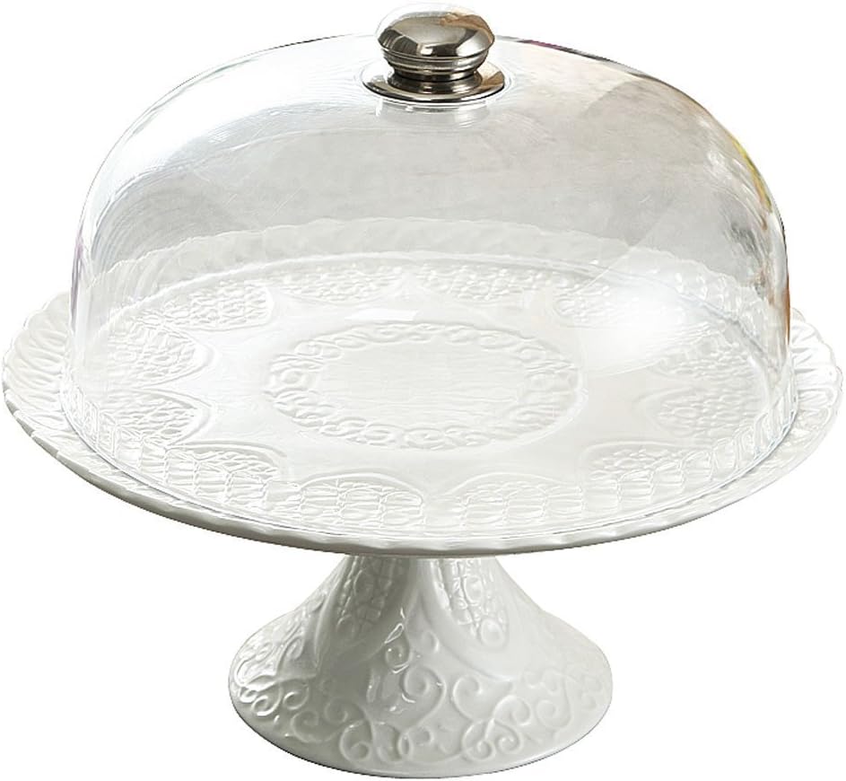 Ybk Tech Presentoir A Gateaux Elegant En Porcelaine Avec Un Couvercle En Plastique Acrylique En Forme De Dome Amazon Fr Cuisine Et Maison