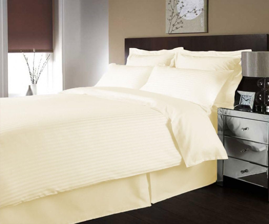 Scala Bedding 400 Thread Count Egyptian Cotton Luxurious Striped Duvet Cover Queen Ivory