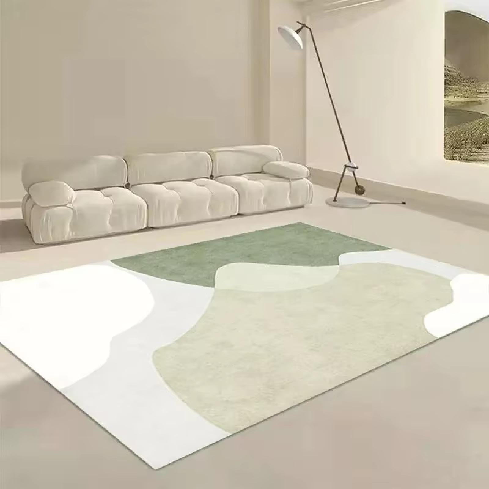 Tapis de sol vert moderne pour salon et bureau contemporain grand format