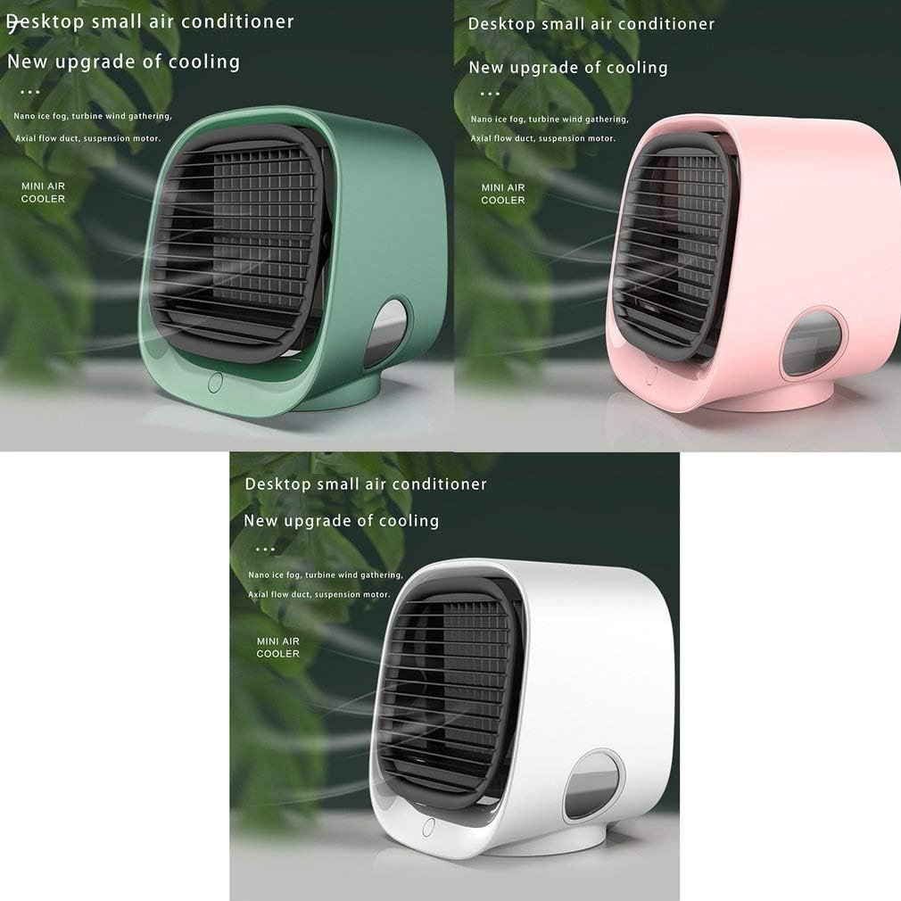 Mini Portable Air Conditioner Fan with USB Powered Air Cooler, Ultra Quiet Plus Water Cooling Fan, 3 Speed Adjustable Speeds, with Soft Color Night Light, Humidifier and Purifier (green)