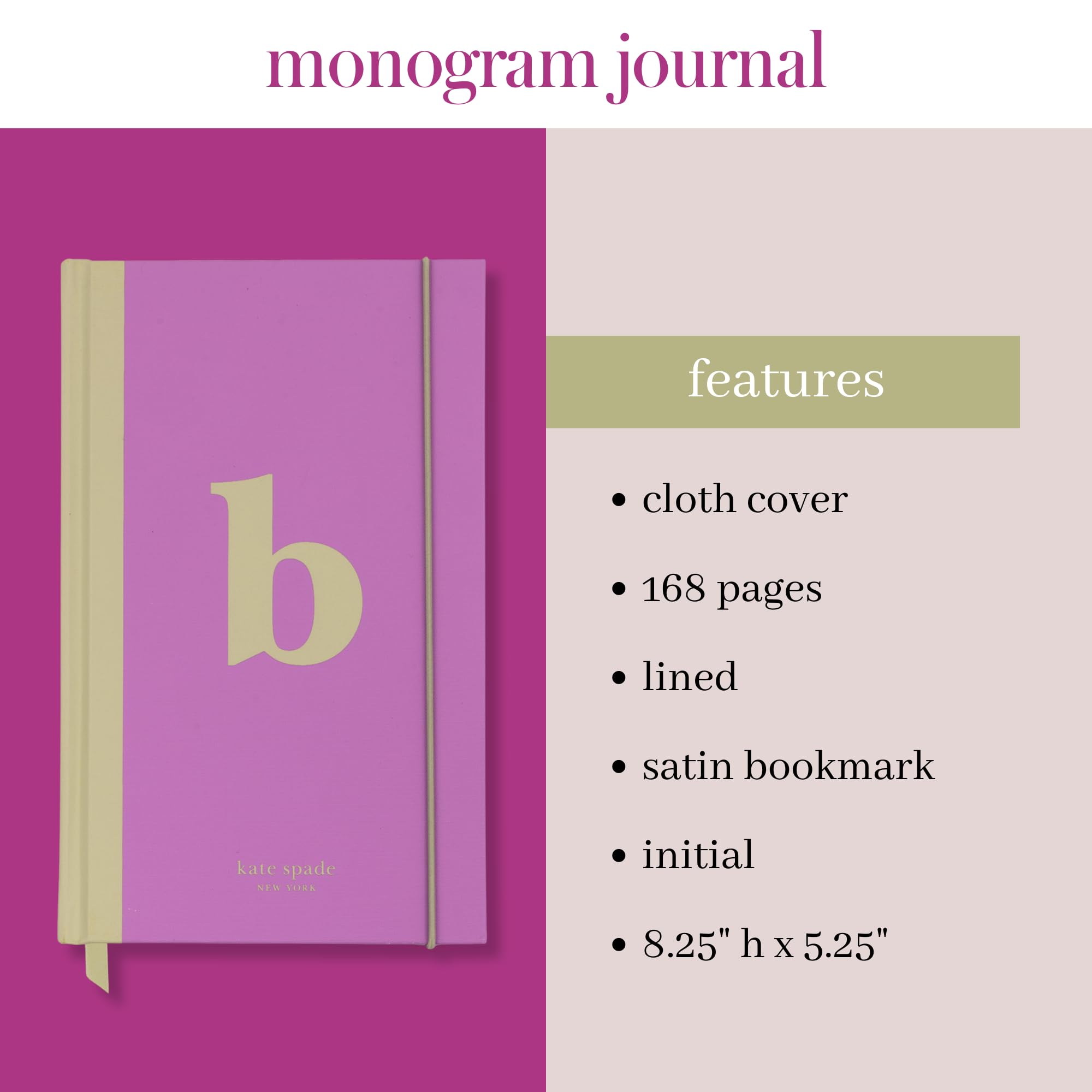 Kate Spade New York Just Mine Notebook Journal, Monogram Cloth Hardcover Journal, 8.25" x 5.25", Diary Includes 168 Lined Pages, (B) - Image 3