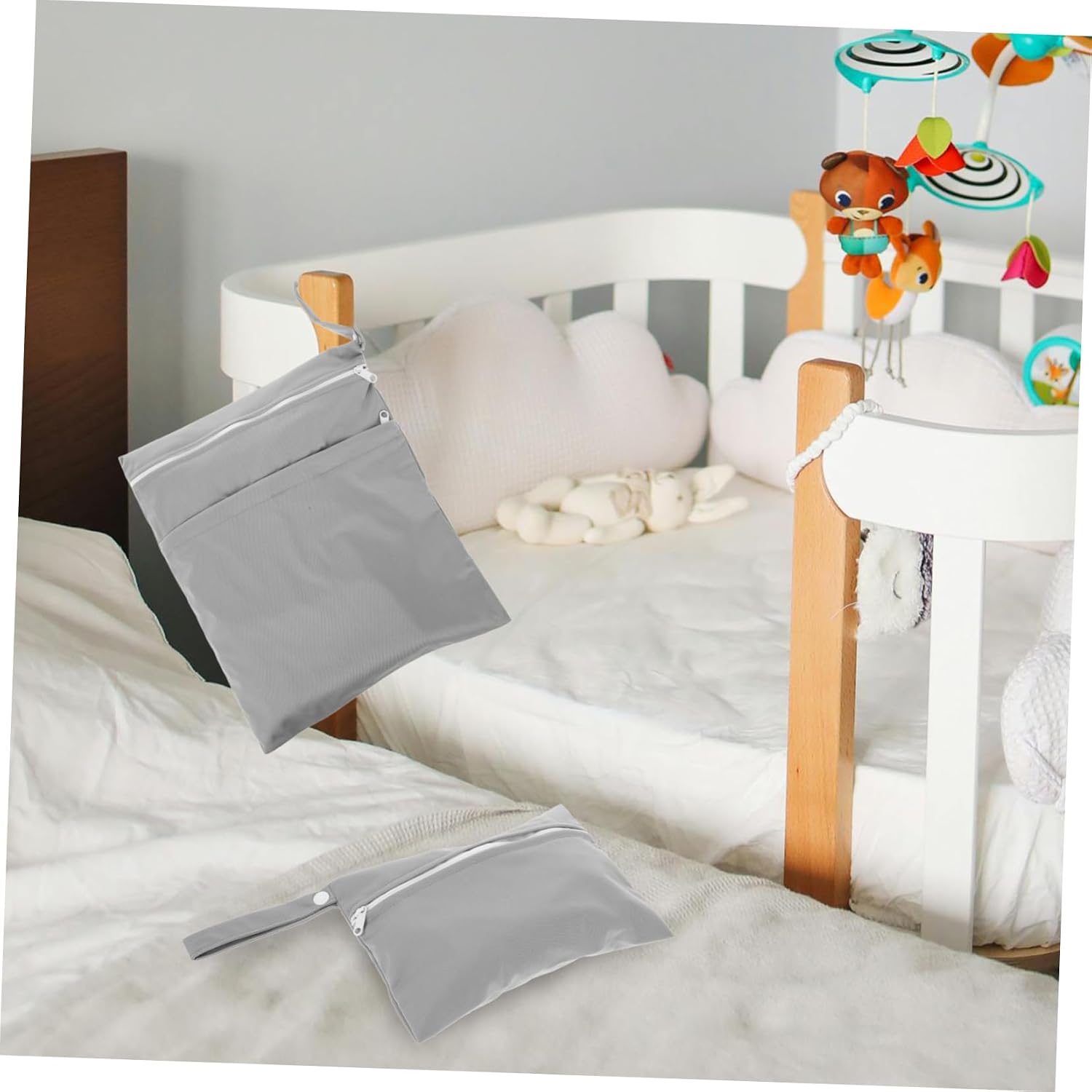 Kisangel 2pcs Wet Dry Bags for Cloth Diapers and Pump Parts Reusable Organizer for Beach Pool Gym Stroller Yoga and Toiletries Grey