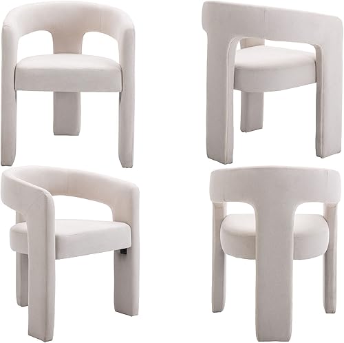 Miniatura 7 de VESCASA Silla de comedor de barril de lino con respaldo abierto, sillón lateral tapizado moderno con 3 patas para cocina, comedor, sala de estar, 1