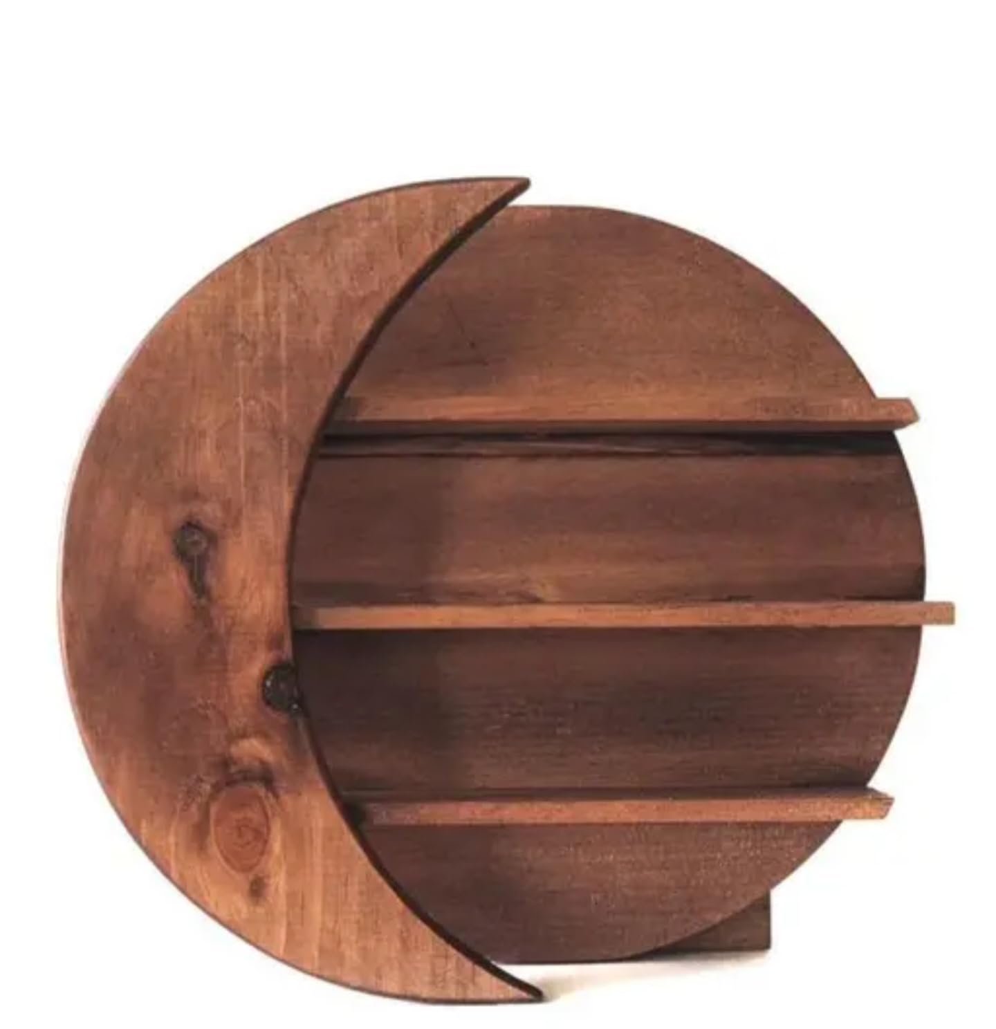 Étagère murale ronde lune en bois marron pour décoration salon