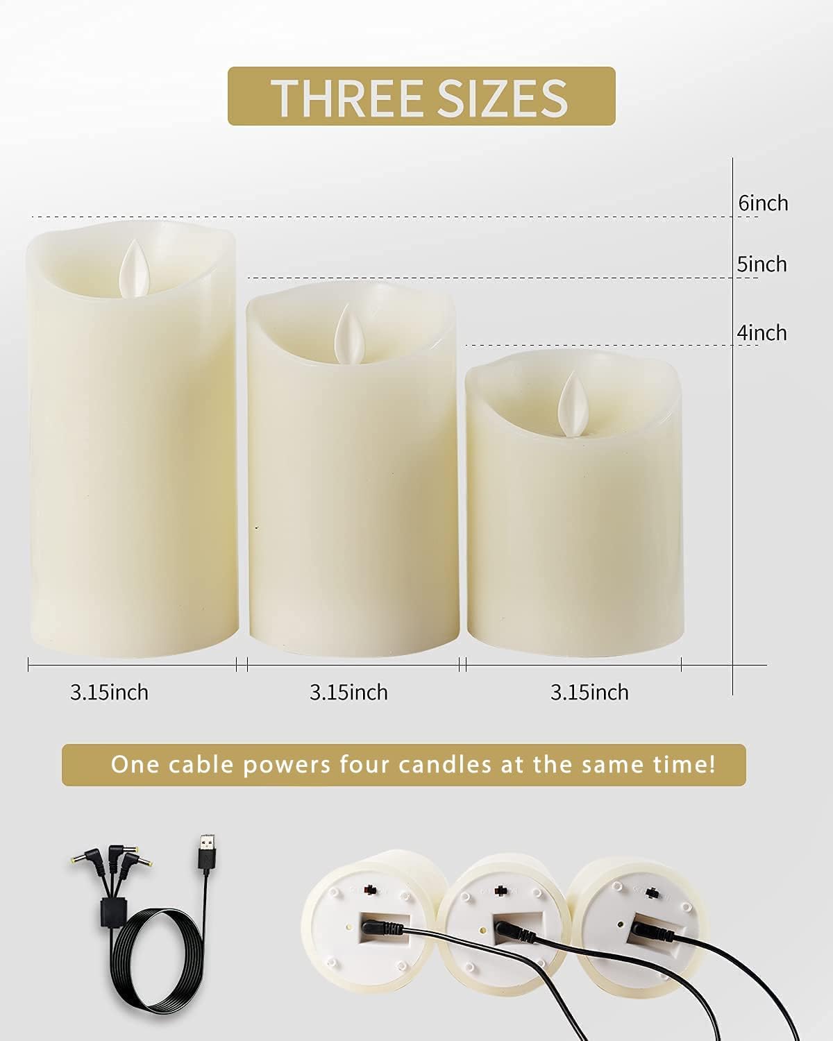 UBREW USA USB Powered Candles. Realistic Flickering Flameless Candles. USB Powered. Electric Extra Bright Real Wax Pillars LED Candle