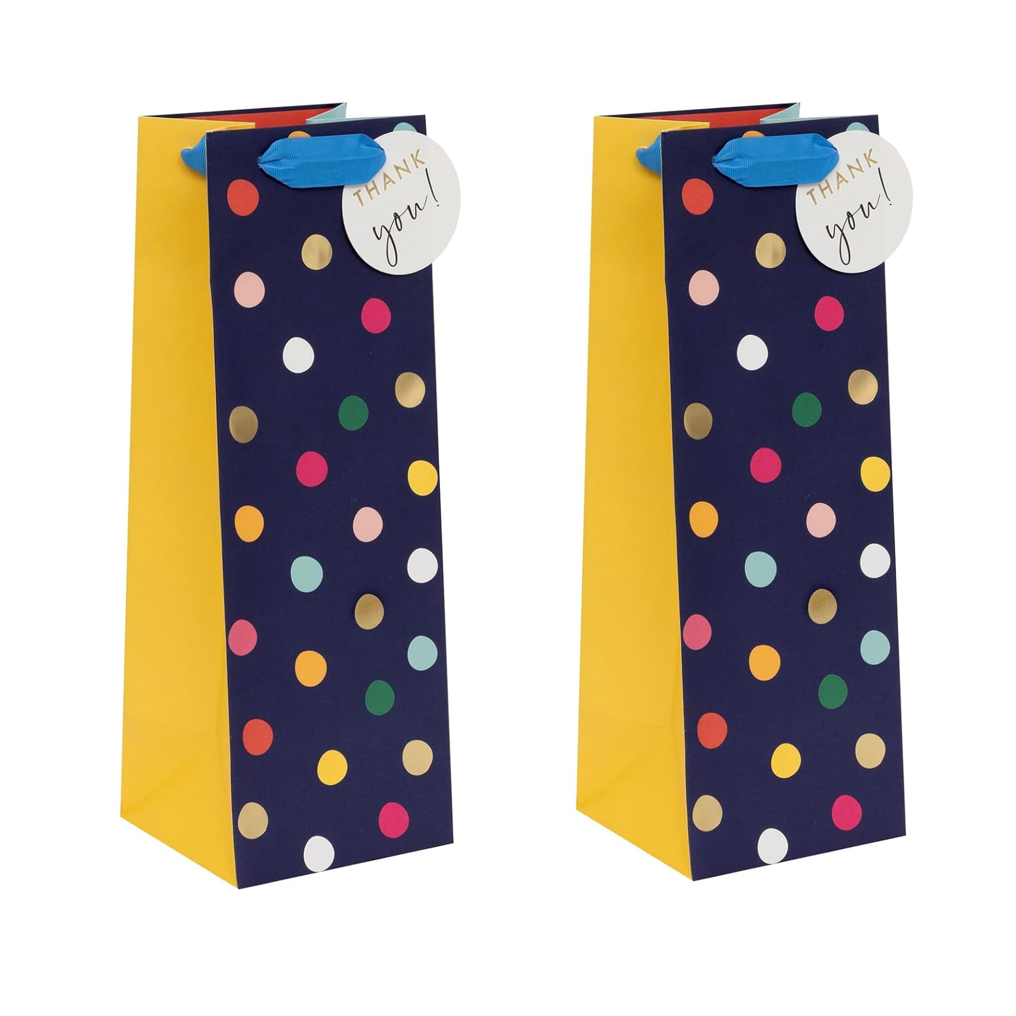 Glick - Luxury Bottle Gift Bag Bundle - Pack of 2 Thank You Gift Bags, To Express your Thanks to Teachers, Friends, Relatives, 36 x 12.5 x 12 cms, Blue Spotty