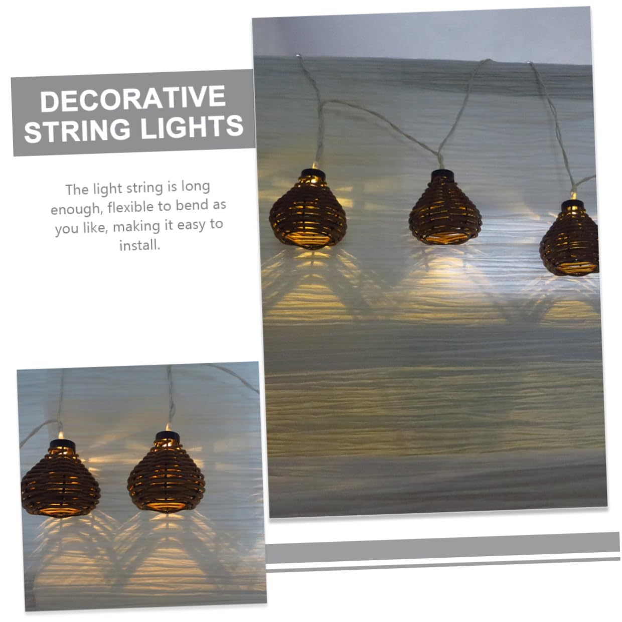 Lichterkette aus Rattanimitat mit 10 Leds Flexible und Multifunktionale Dekorative Beleuchtung für Innen und Außen für Hochzeiten und Feiertage