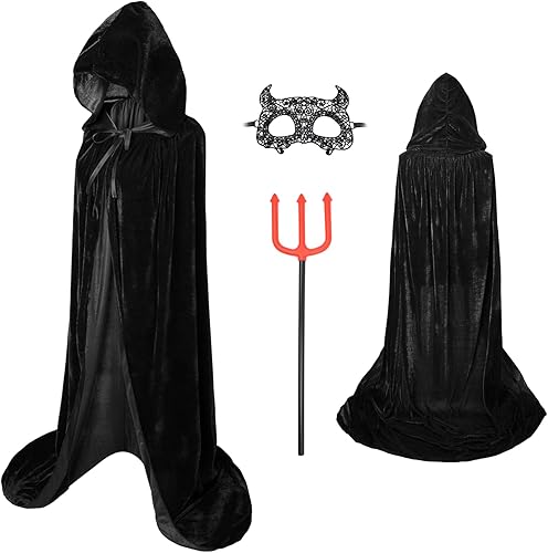 Miniatura 1 de Ponchos unisex con capucha de longitud completa, de terciopelo, disfraces de Halloween, capa de bruja