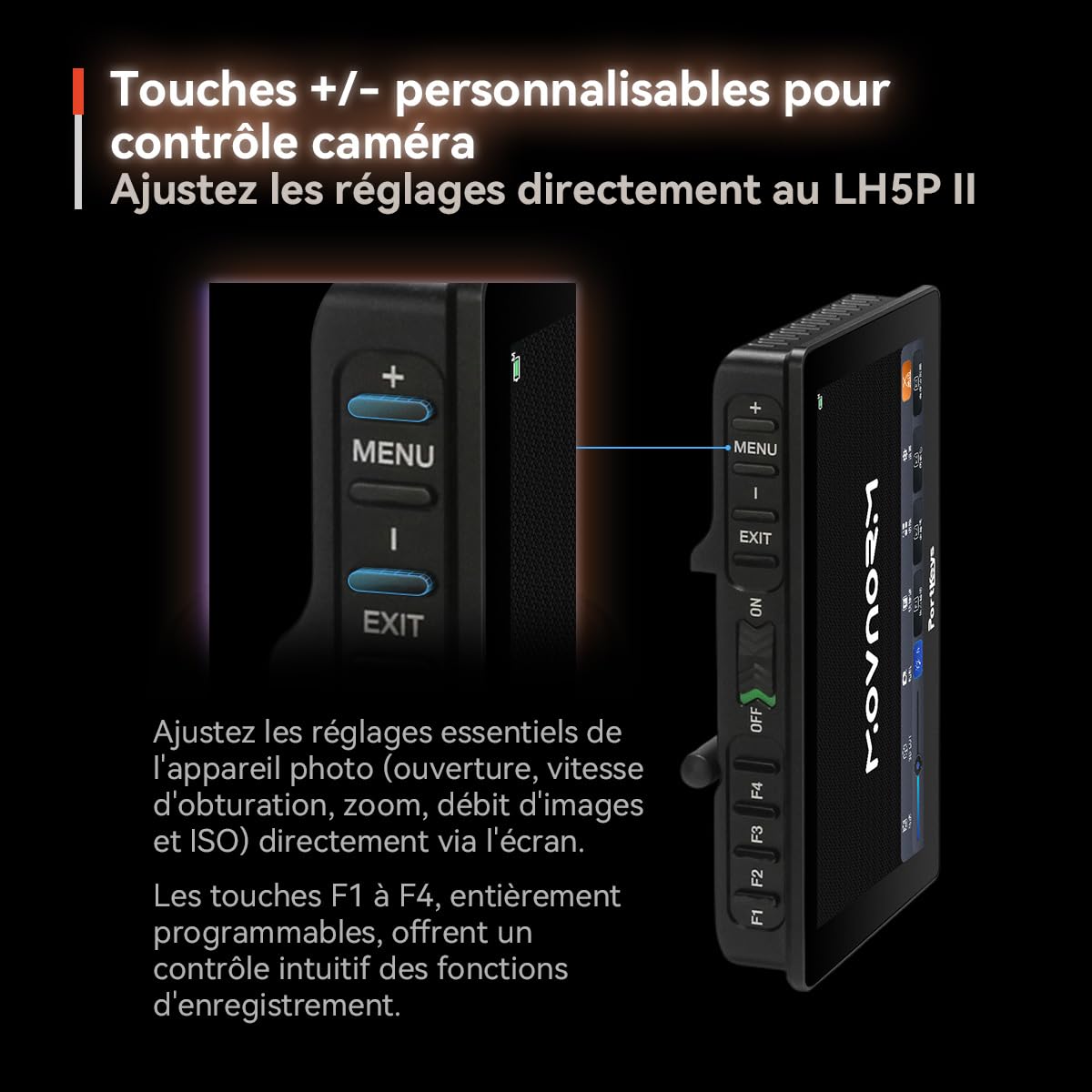 Portkeys LH5P II Moniteur Caméra 2000nit Écran 5,5" Tactile Contrôle Caméra Cadre en métal Bluetooth Compatible avec FX3, A7S III, ZV-E10, R5, R6, C70, BGH1, GH6, BMPCC 4K/6K, Z CAM E2