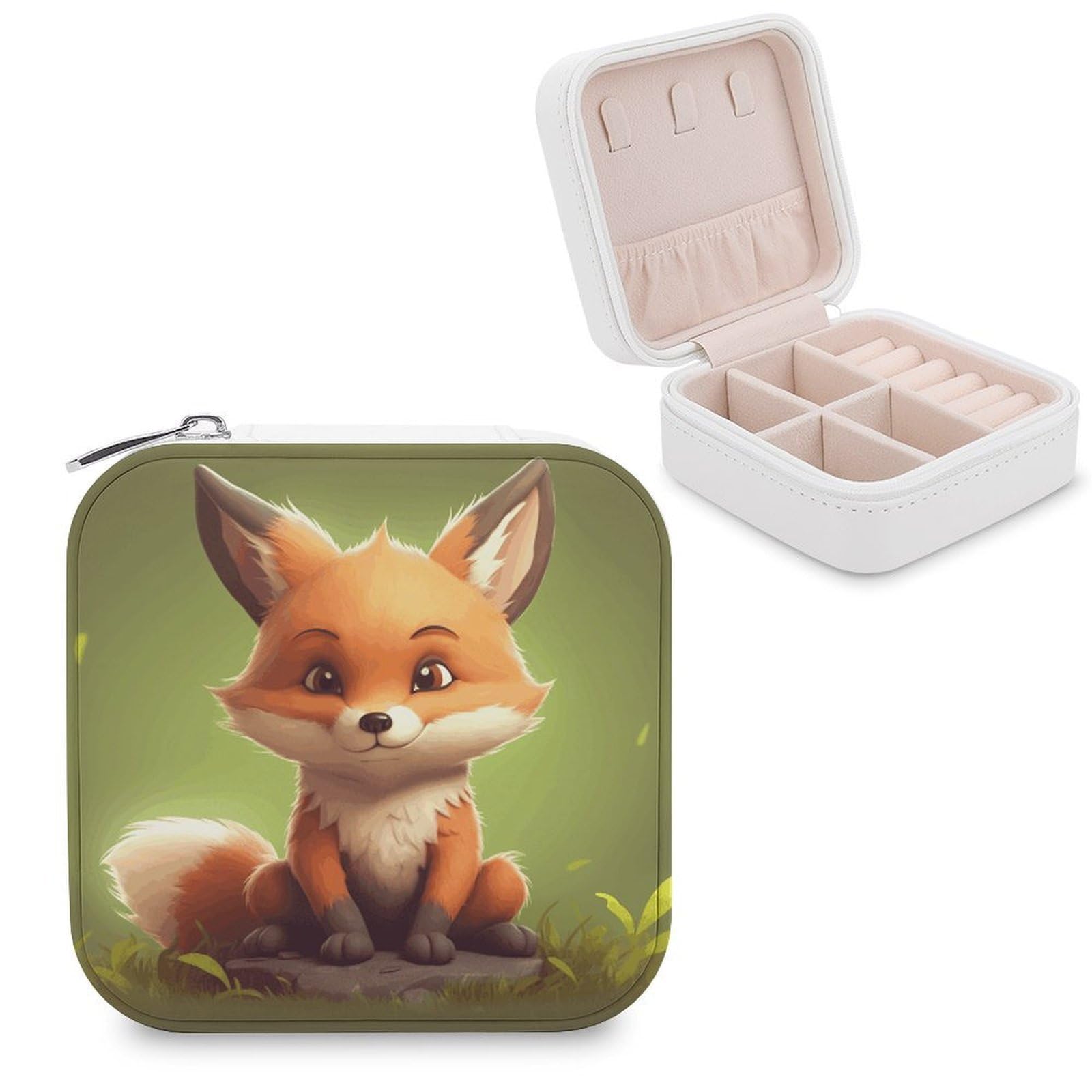 LZQPOEAS Cute Little Fox Jewelry Box Mini Jewelry Travel Case Trendy Stuff Ring Box Custom PU Leather Jewelry Boxes Portable Jewelry Case Earring Storage Organizer for Girls Women