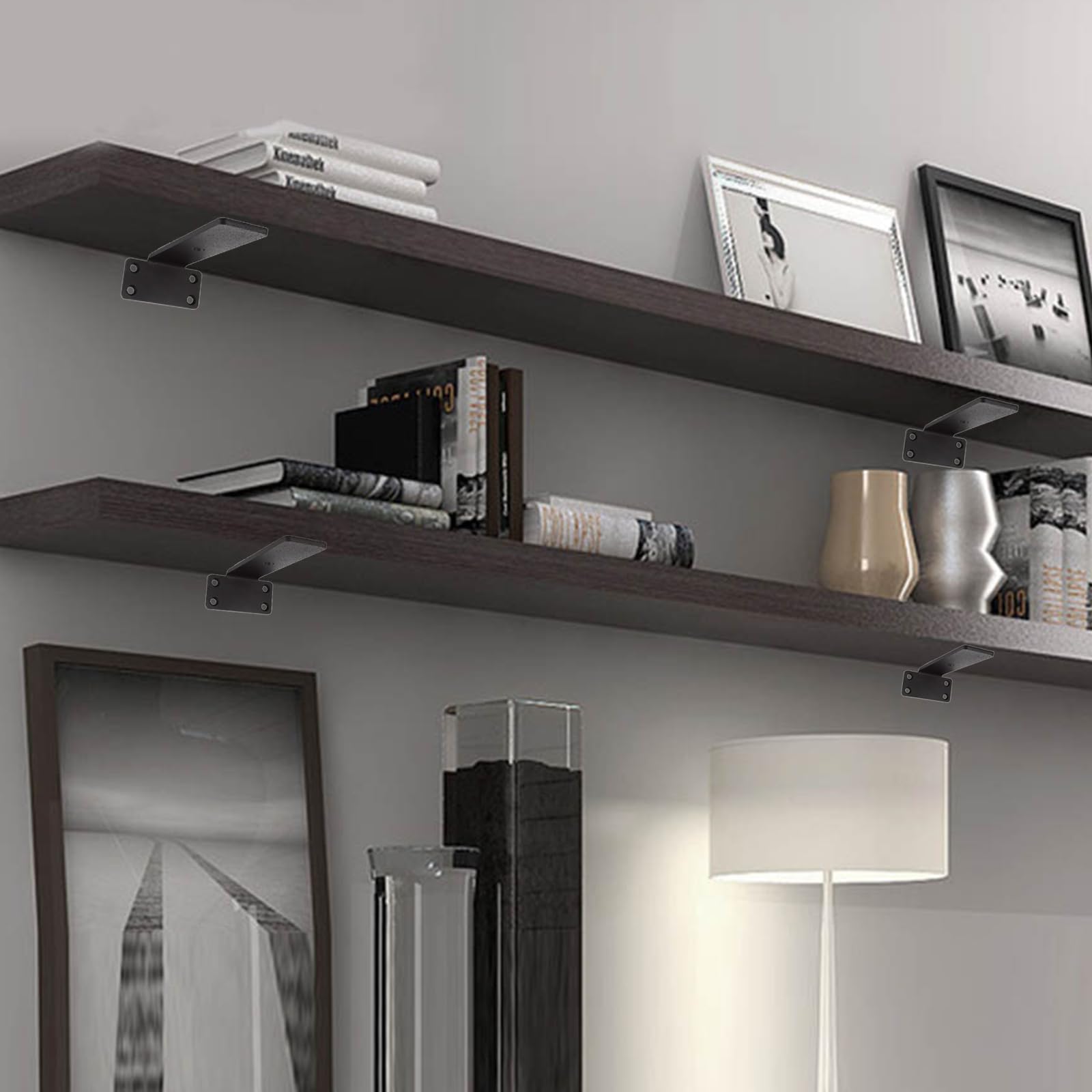 9 Pcs Equerre Etagere Murale Noirs, Equerre Charge Lourde, Supports En L, Équerre Étagère De Fixation Invisible,125 X 75 X 20 Mm | Leroy Merlin