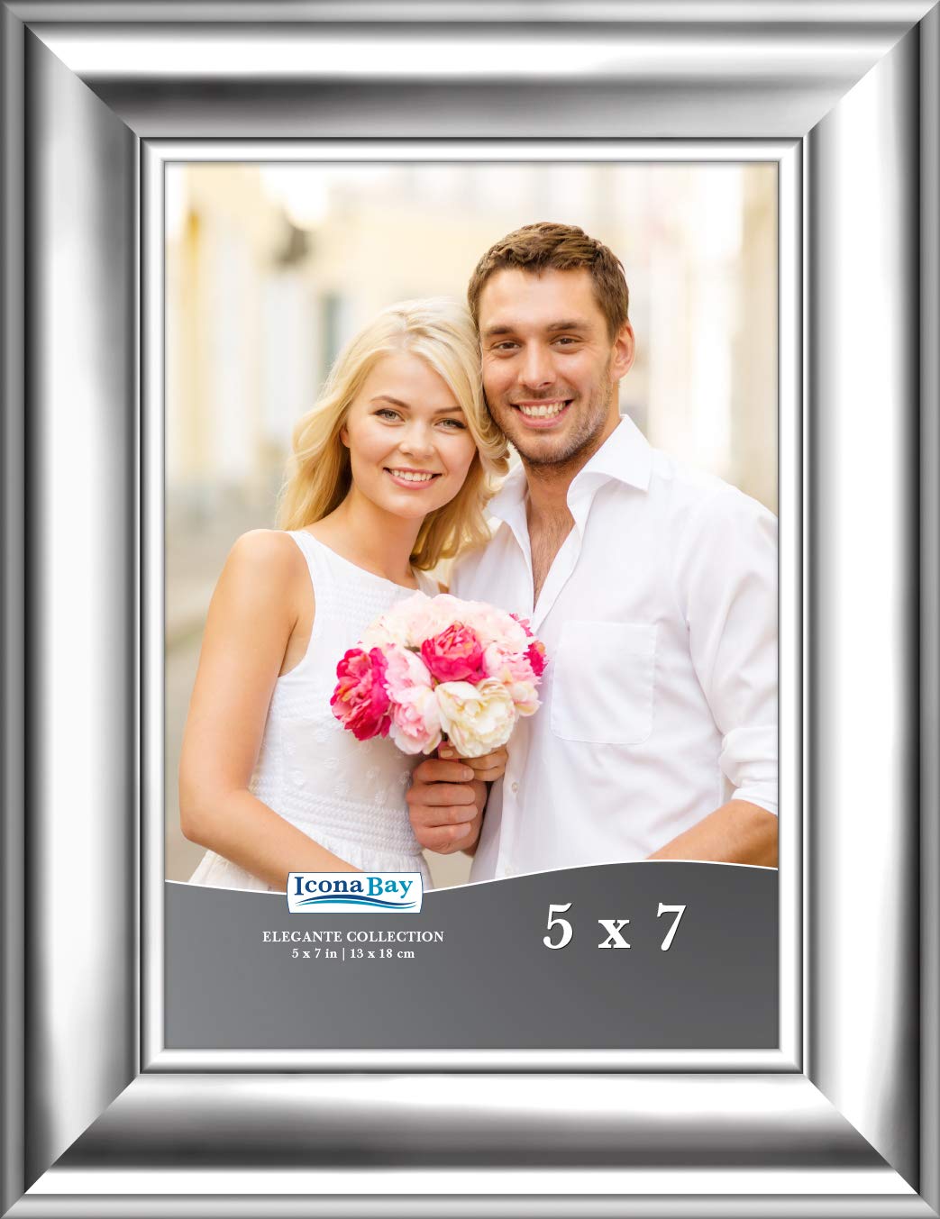 Icona Bay 7x5 Picture Frame (Silver, 1 Pack), Contemporary Photo Frame 7 x 5, Wall Mount or Table Top, Elegante Collection