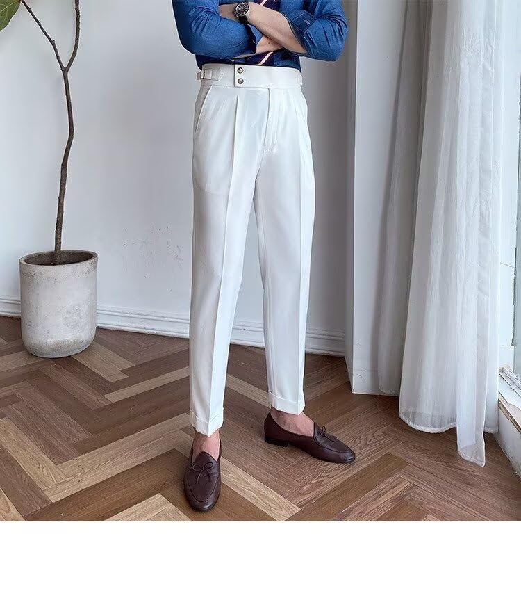 Serge Men's Pants with Buttons Mens Trousers Elegant Dress Pants Groomsmen for Wedding Prom3