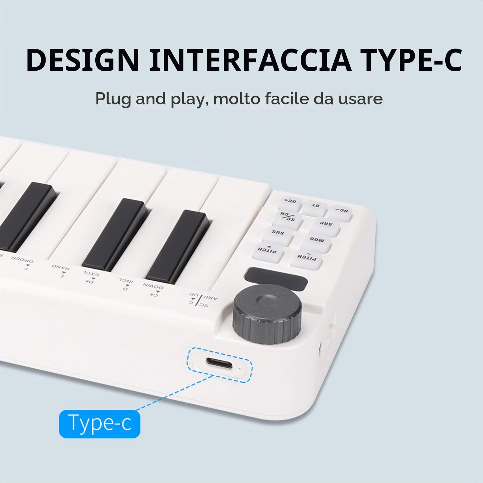 SMK-25 Tastiera MIDI di Controllo MIDI Ricaricabile a 25 Tasti Tastiera USB Portatile Controller MIDI con 25 Tasti Sensibili alla Velocità 1 Manopola