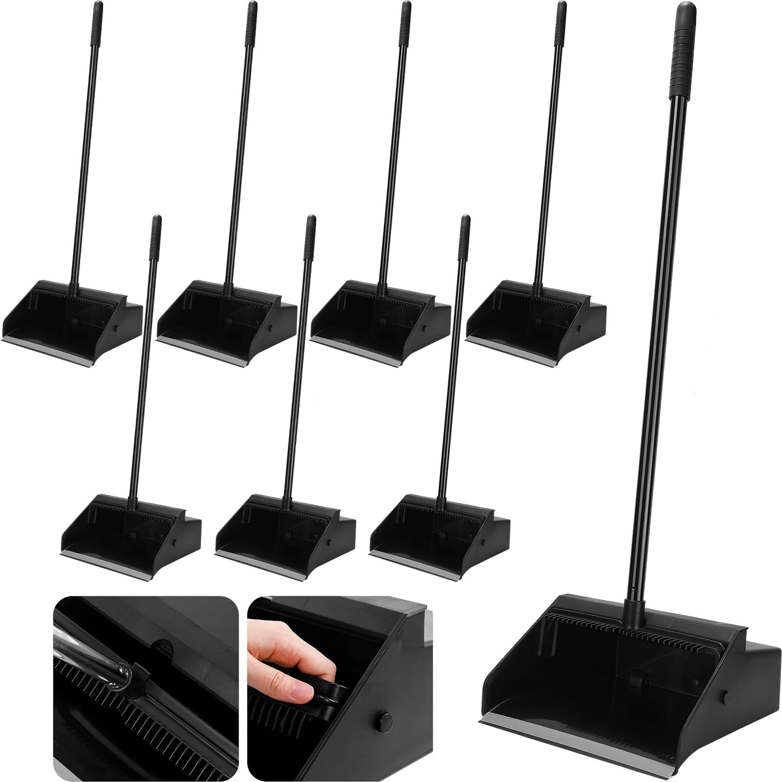 Leumoi 8 Pcs Dust Pans with Long Handle with Comb Stand up Dustpan,Black