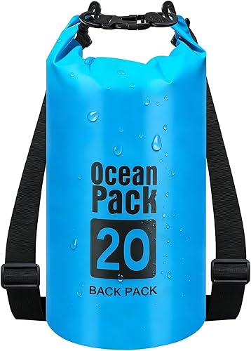 Bolsa seca impermeable, 20L Roll Top ligero seco bolsa de almacenamiento mochila para senderismo, mochilero, kayak, camping, natación, navegación