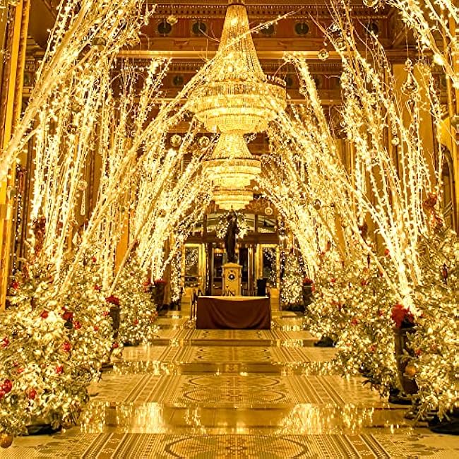 YOUNGAR String Lights, 98FT 200 LED Indoor Outdoor Twinkle Lights, 8 Modes Warm White Christmas Lights, 30V UL Certified Plug-in for Home, Garden, Wedding, Party, Holiday Decoration