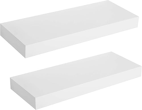 SONGMICS Juego de 2 estantes de pared estantes flotantes de 15 pulgadas fácil de instalar para exhibición decorativa soporte invisible color blanco